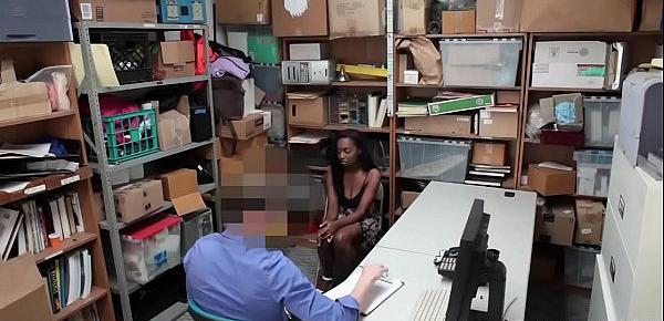  Ebony teen thief busted and fucked by a mall cops hard cock